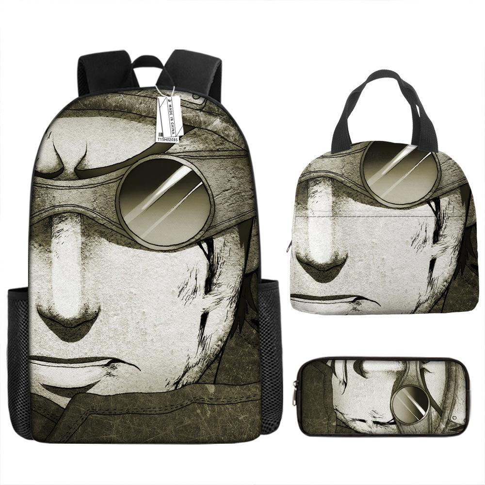 Рюкзак Наруто Рюкзак для начальной школы для мальчиков Рюкзак большой вместимости Сумка для ланча Пенал Набор из трех предметов