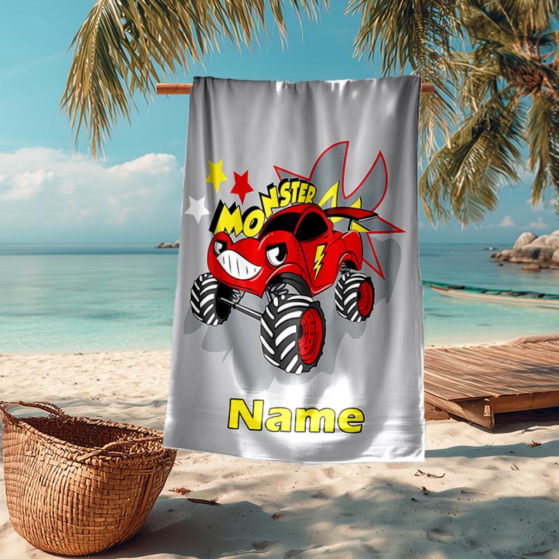 Custom Name Ultra-Soft Beach Towel with Truck Theme,Ideal for Pool - Camping, Diving - Perfect Travel Essential, Vibrant Beach Towel.