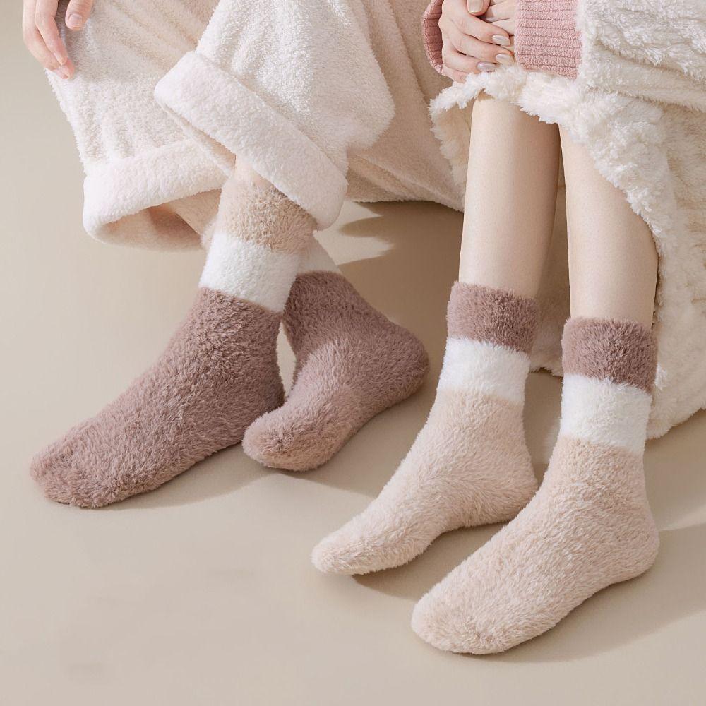 Winter Coral Fleece Socks Sleeping Mid Tube Socks Women Floor Plush Socks For Female Men