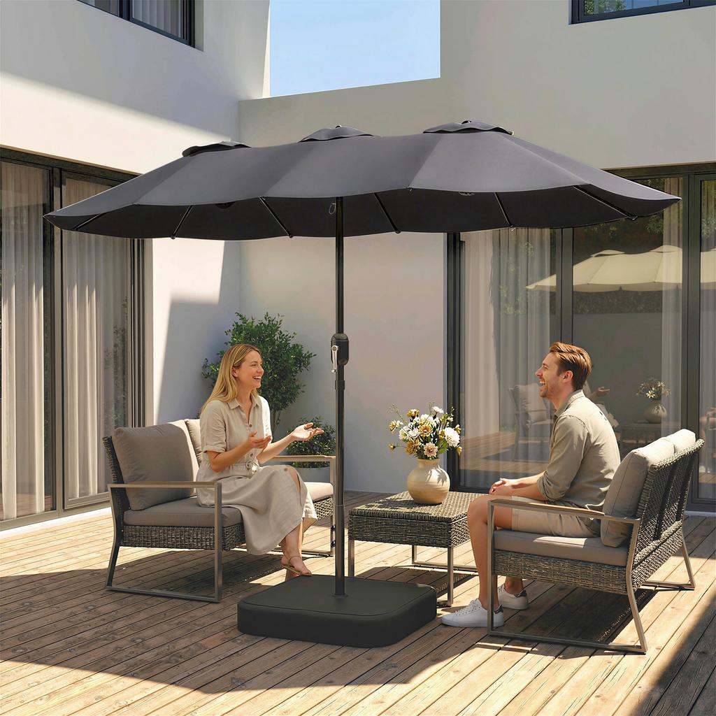 Double Umbrella with 12 Ribs with Crank, Cross Base and Bags, in Metal and Polyester, 3x1.5 m, Dark Grey