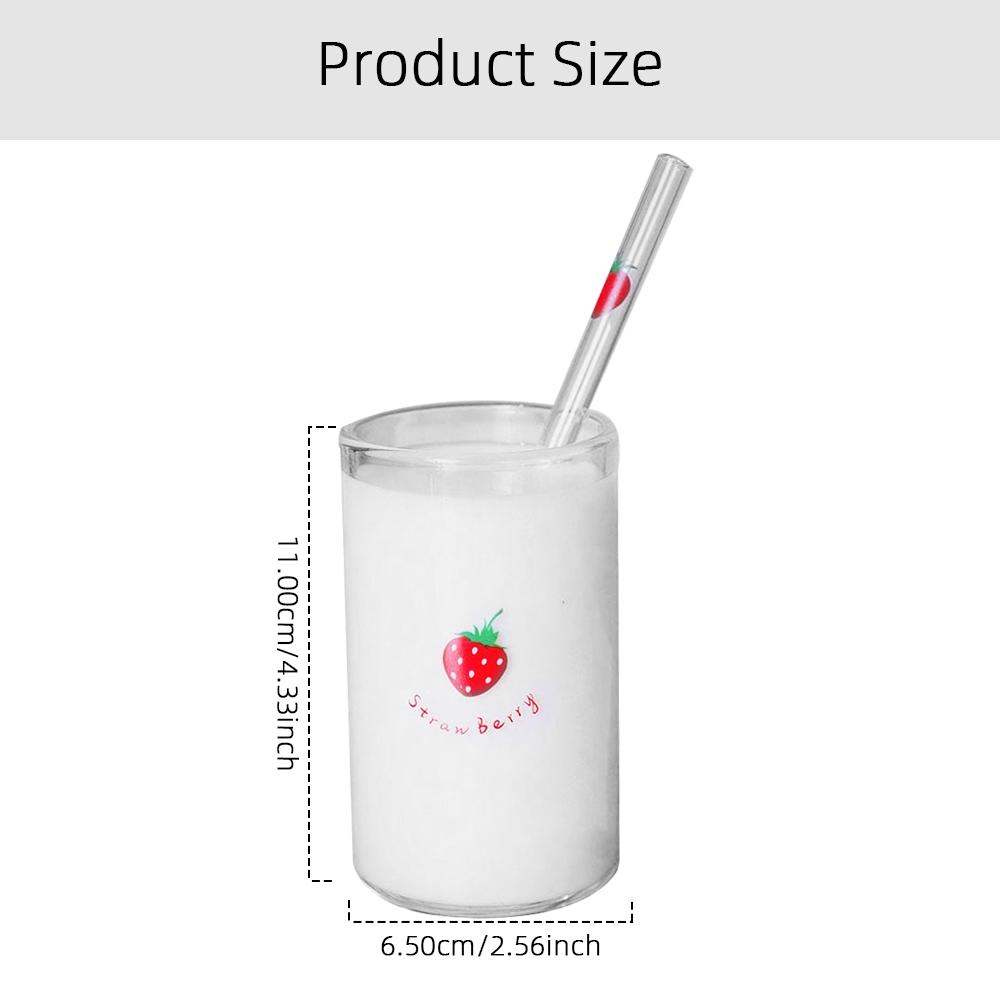 300 мл Милая стеклянная чашка с клубничкой и соломинкой, креативная прозрачная чашка для воды, студенческая, из термостойкого стекла для молока