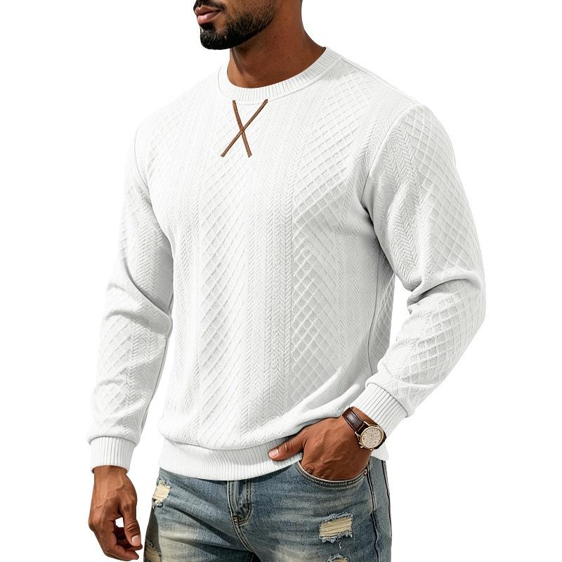 Men S Casual Jacquard Loose Fit Round Neck Long Sleeve Sweatshirt