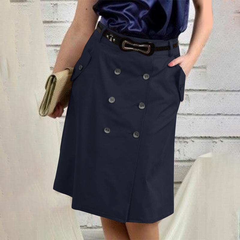 ZANZEA Женские однотонные свободные повседневные юбки на пуговицах