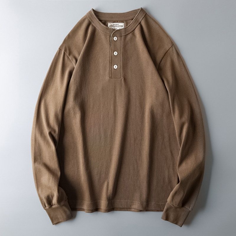 Heavy Cotton Long-Sleeved T-shirt Original Order Henley Shirt