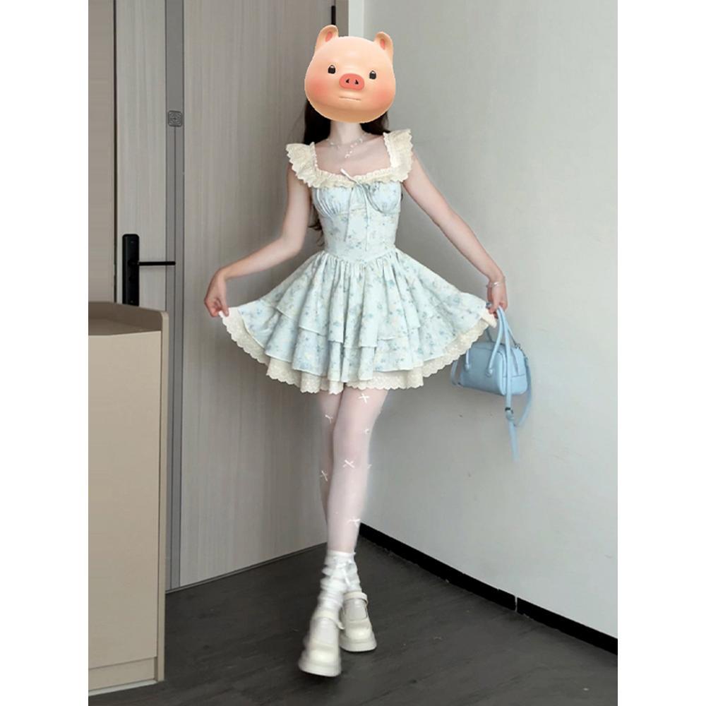 Французское повседневное маленькое платье с рукавами-крылышками, летнее красивое платье принцессы-торта, талия, пышное платье, нежное цветочное платье, женское