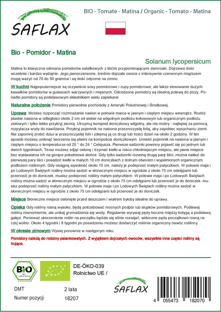 SAFLAX Garden in the Bag - Органический - Помидор - Матина - 10 семян - С субстратом в подходящем пакете - Solanum lycopersicum