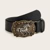 Y2K Leather Embossed Belt Hip Hop Waistband Vintage Horse Head Buckle Belt