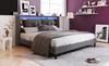 Upholstered Bed Double Bed Storage Headboard with Charging USB and LED Lighting Bed Frame Slatted Base of Wood, 140*200CM Grey (Without Mattress)