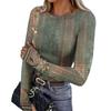 Women's  And Winter Slim Bottom T-shirt Fashion Casual Gradient Printing Round Neck Pullover Long Sleeve Top