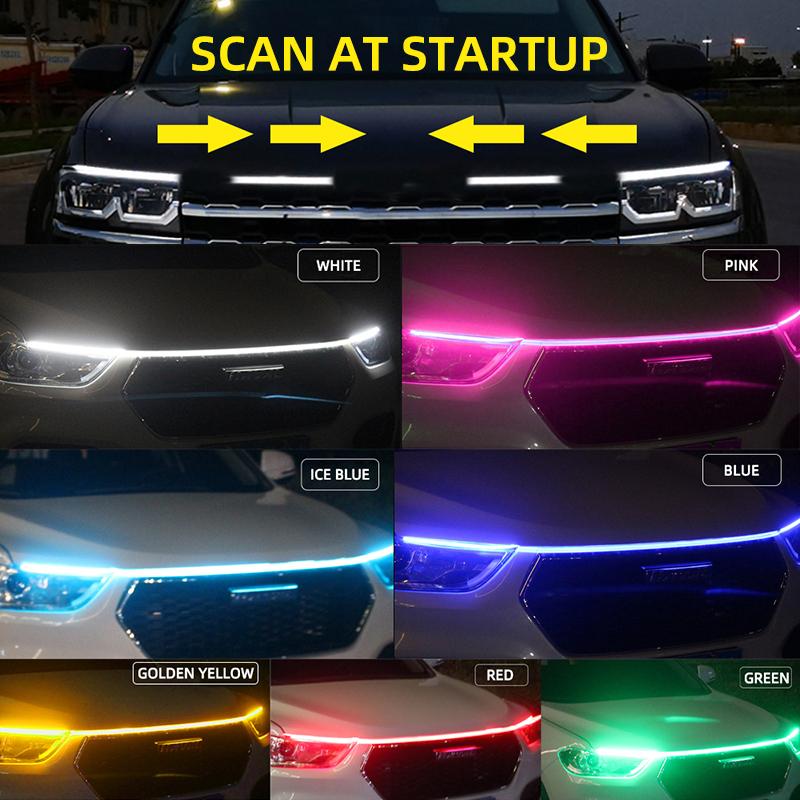 1pcs Car Daytime Running Lights  Hood Light Strip Through-type Auto Modified Front Headlight Upgrade Cuttable Decorative Light