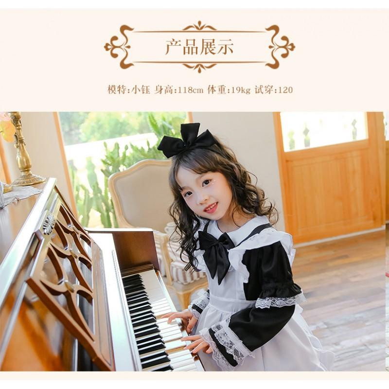 Black Alice In Wonderland Cosplay Costume Girls Halloween Party Dress Princess Outfit With Lace Bow Short Sleeve