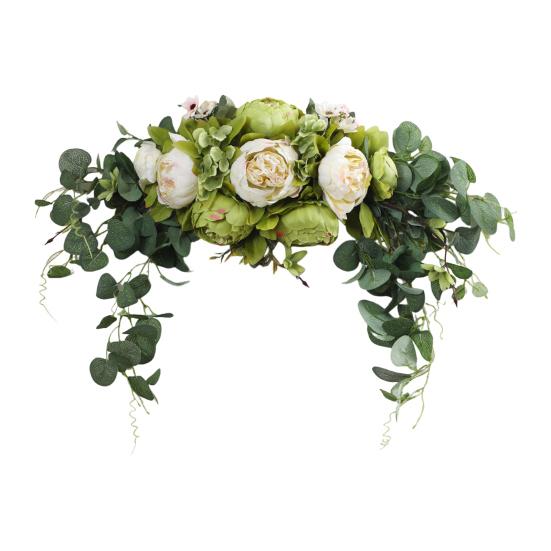 Искусственная гирлянда из пионов с зелеными листьями, свадебная вечеринка, цветочная арка, приветственная табличка, декоративная цветочная гирлянда, декор для дверного проема, стены, окна