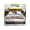 Lit double - MUVOE - 160x200 cm - Rembourré en lin - Éclairage LED - Gris intemporel