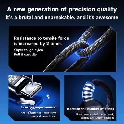 Кабель для передачи данных USB Type C 120 Вт Сверхбыстрый зарядный кабель Кабель с цифровым дисплеем для Macbook Pro Xiaomi 14 Oneplus Samsung