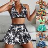 Женский купальник без рукавов спортивный купальник шорты летний двухсекционный танкини модный принт пляжная одежда больших размеров S-4XL