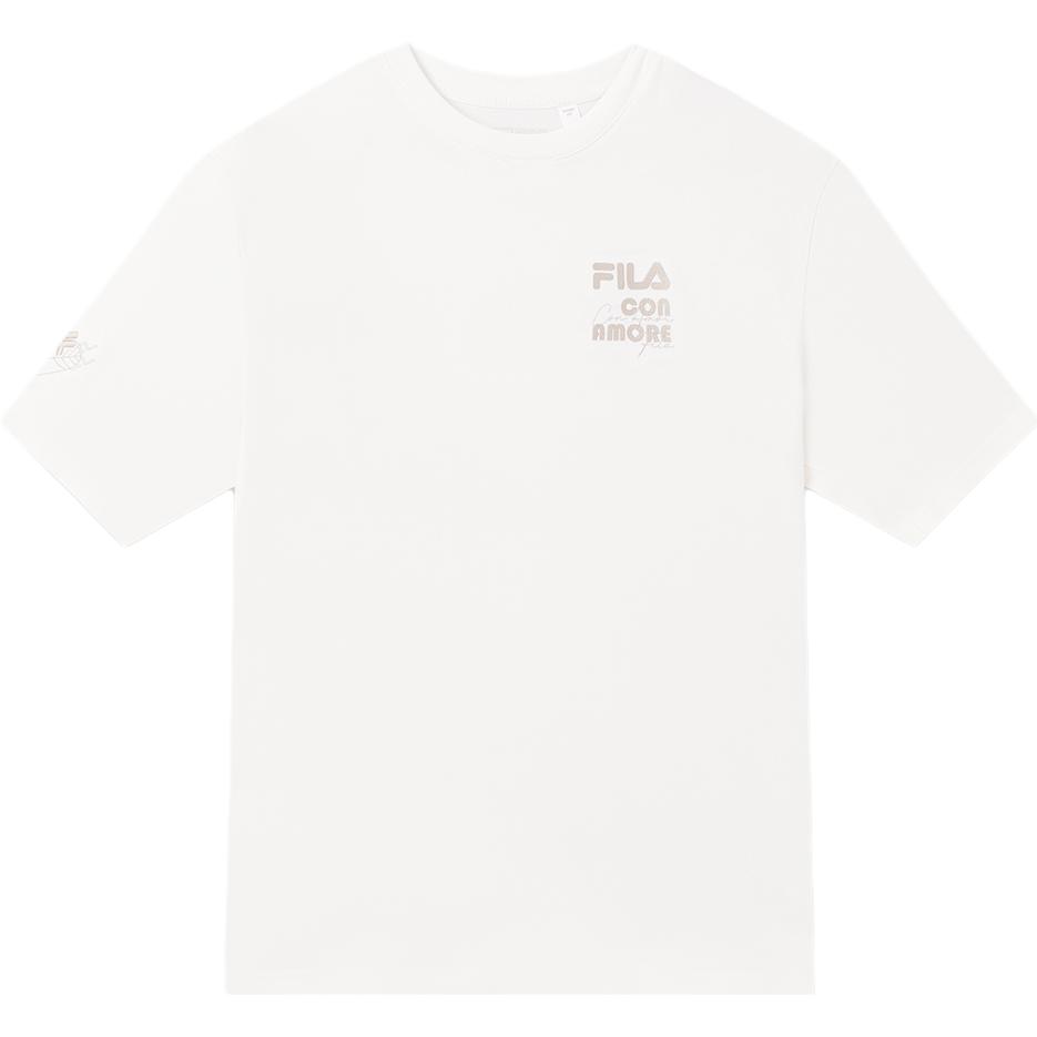 Fila Модная повседневная свободная дышащая вышитая трикотажная футболка с коротким рукавом SS23 унисекс топы молочно-белый F11U329103F-IV