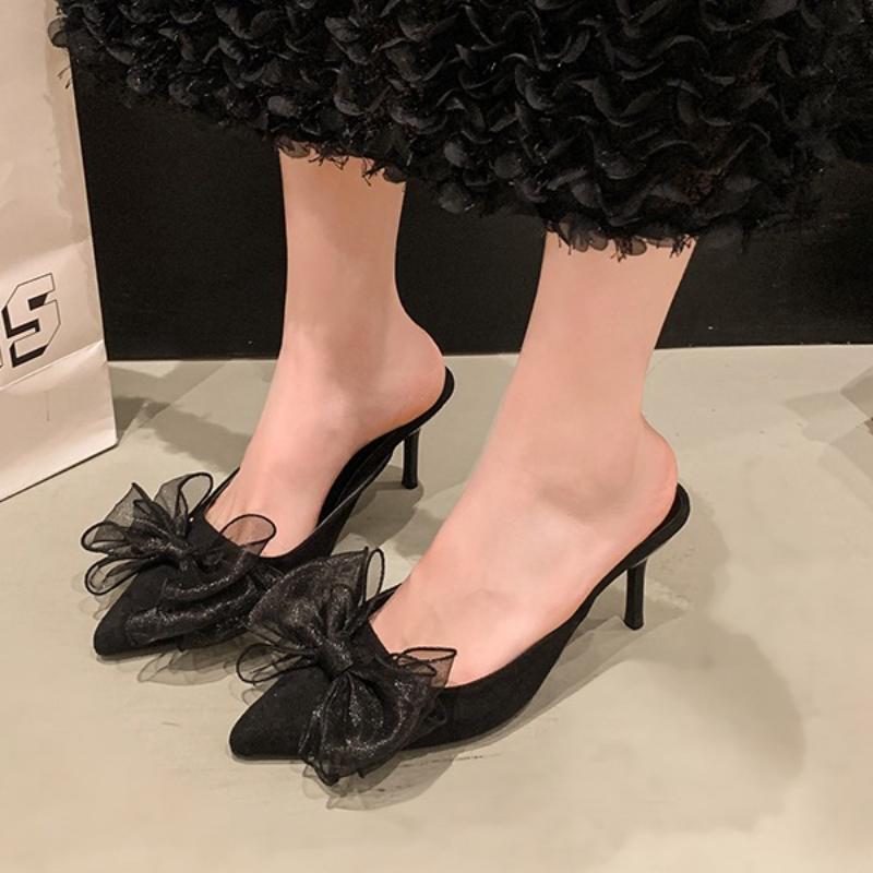 Мода 2025 Модные туфли-слингбэки Женские туфли на высоком каблуке Новый леопардовый принт Летние шлепанцы с бабочкой Большой размер Хит продаж Закрытый носок