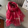 Pearls Silk Scarf Shawls Transparent Mesh Neck Scarves Luxury   Ladies/Girls