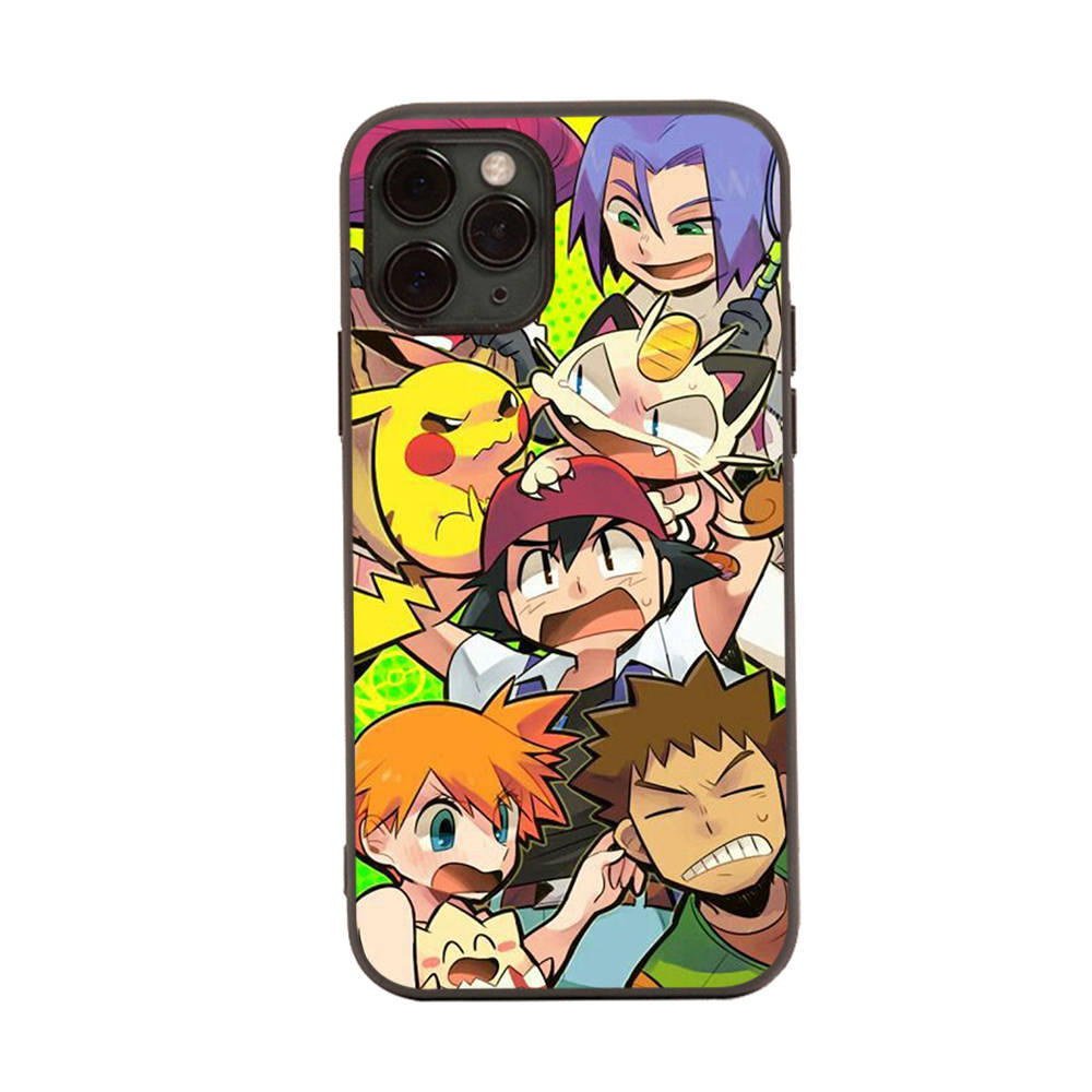 Чехол PK18 Pokemon Black Sofe для iPhone 16 15 Plus 14 13 Pro 8 SE XR XS Max P30 Nova 5T Y5P Y6 Y7 Y8P Y9 Realme C30 C33 C31 VIVO Y36 V27