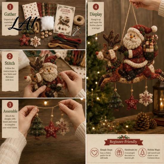 Festive Fabric Decoration Set DIY Quilted Christmas Wind Chime Kit Handmade Patchwork Sewing Craft for Stitch Hanging Decor Adults Winter
