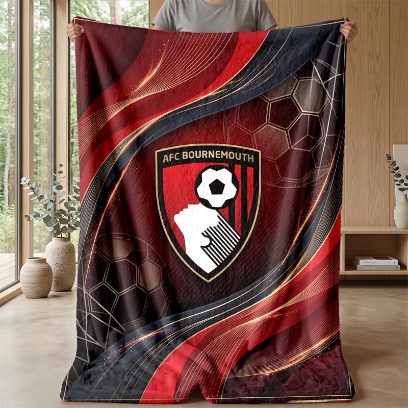 Bournemouth Football Print Flannel Blanket, Soft Warm Lightweight Throw Blanket for Sofa Bed Camping