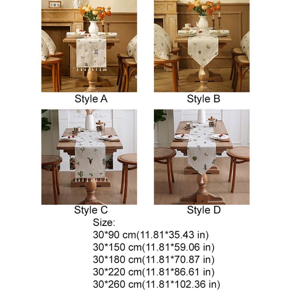 with Tassel Table Cloth Rustic Style Table Linen Simple Linen Embroidery Table Runner Farmhouse