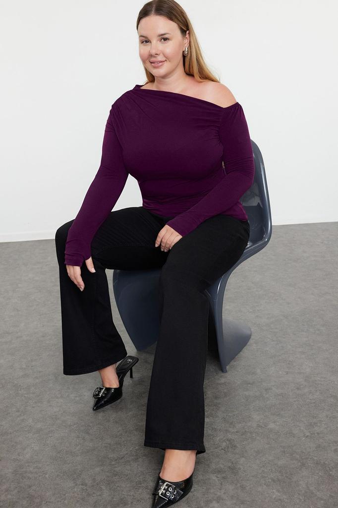 Women's Plus Size Blouse Black Sandy Knitted Plus Size Blouse