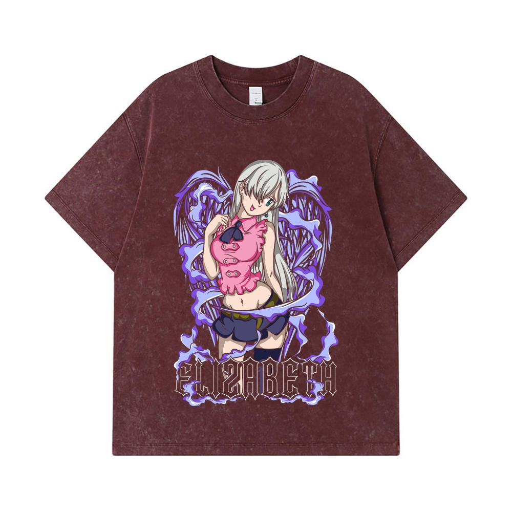 275 GSM Washed T-shirts 100% Cotton Seven Deadly Sins V3 Elizabeth Print Unisex Heavy Cotton T Shirt