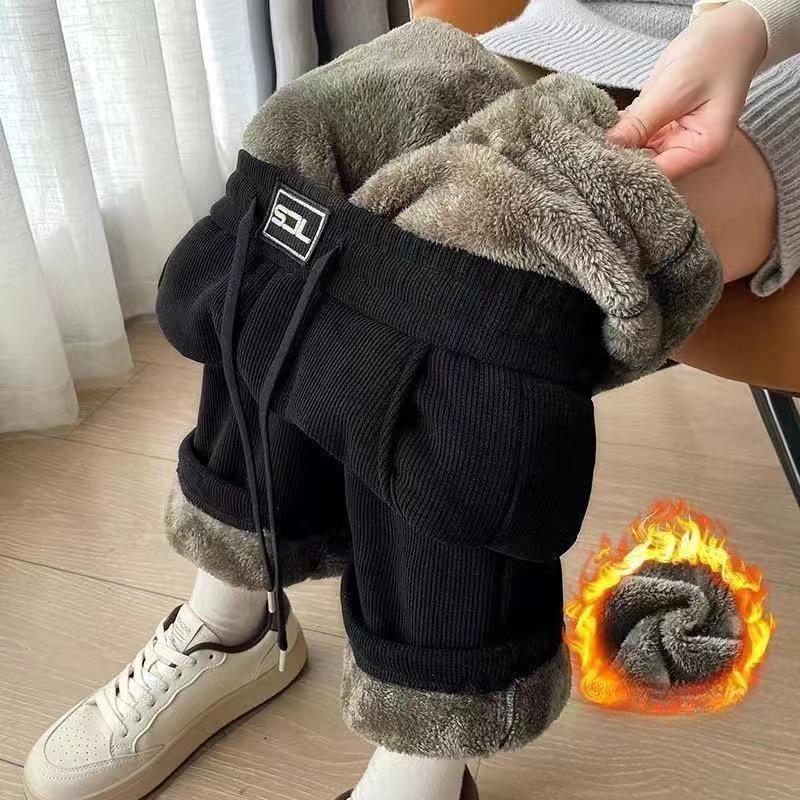 Winter Wide Leg Pants Women Autumn Plush Pants Women Extra Thick Lamb Fleece Warm Straight Korean Pants Joggers Women