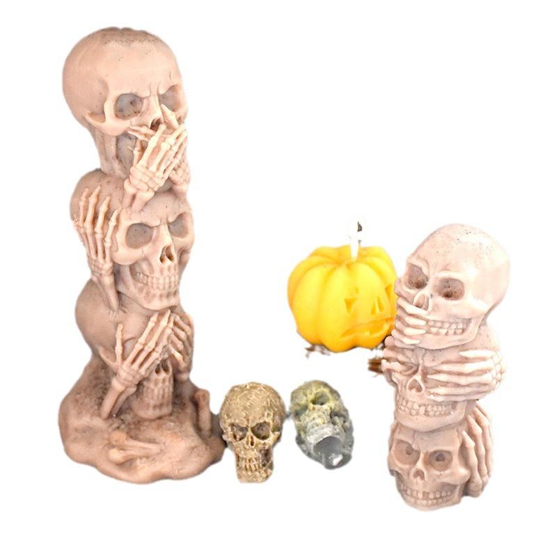 3D Ghost Skull Candle Silicone Mold DIY Halloween Horror Decoration Aromatherapy Candle Plaster Handmade Soap Mould Party Decors