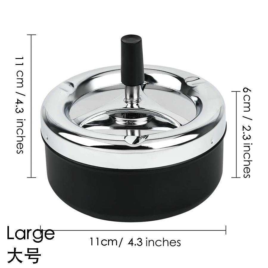 Round Push Down Ashtray Metal SpinningTray Easy to Clean Black Color Air Tight Bar Accessories