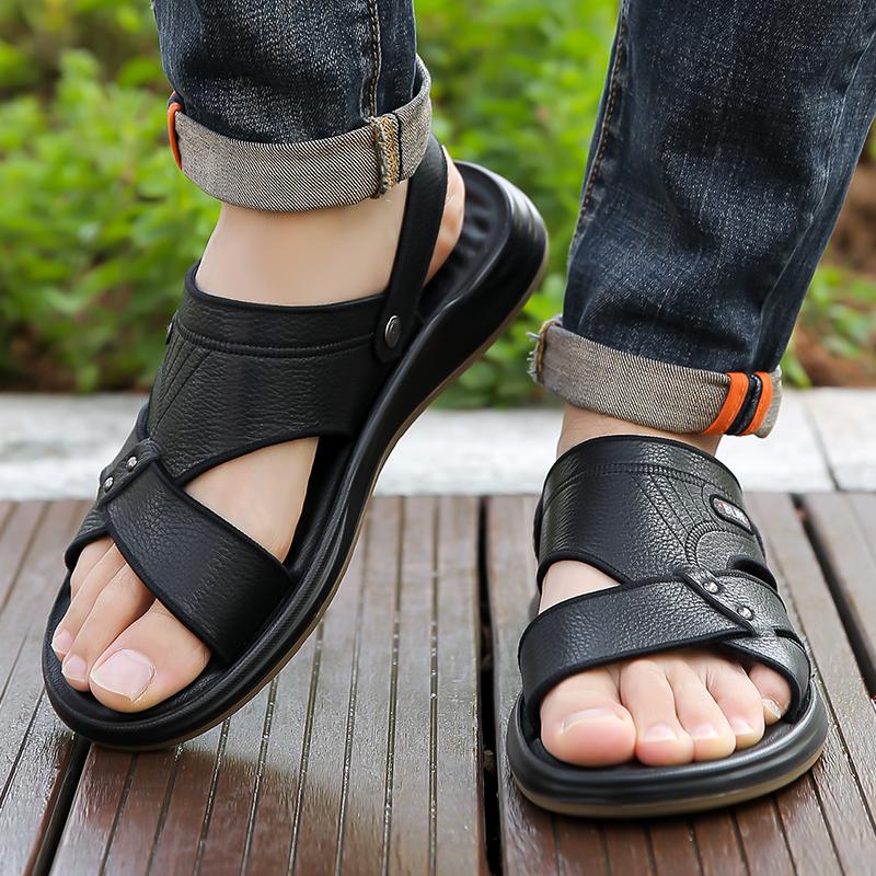 Fashion Classic Mens Sandals Slip On Summer Leather Sandals Breathable Slippers Men Outdoor Casual Sandals Fashion Men Shoes