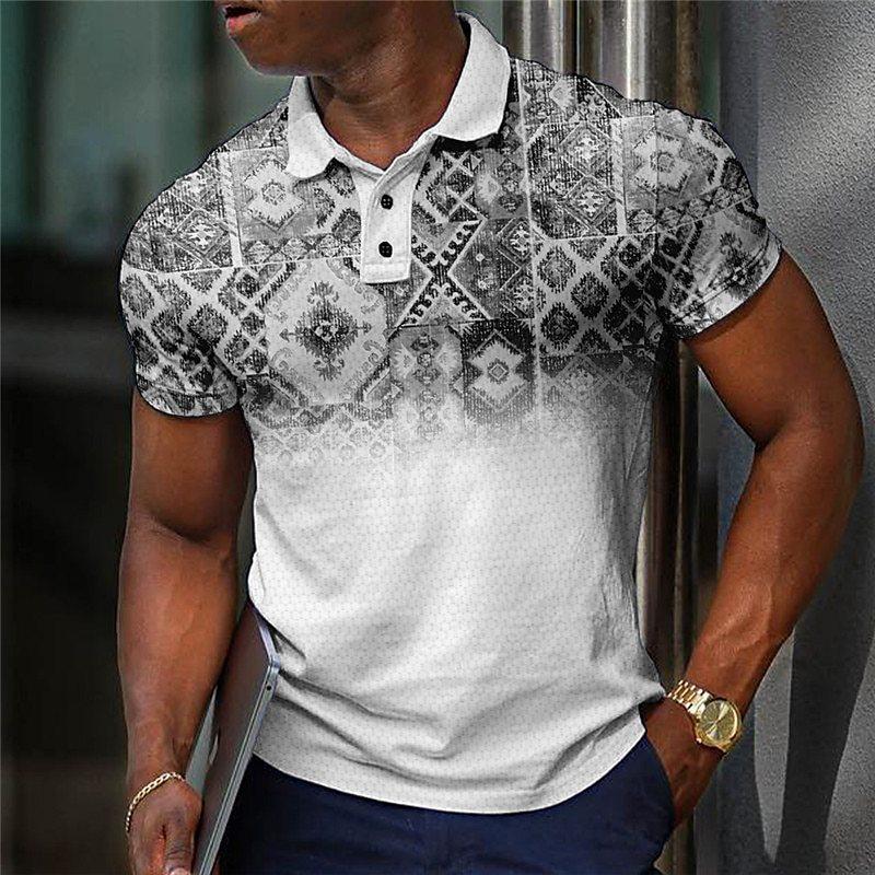 Мужская повседневная рубашка поло с 3D цифровой печатью в ретро этническом стиле