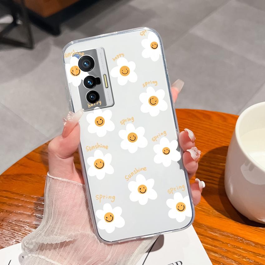 Cellphone Case For Vivo X70 X80 Pro Plus X200S X27 X21 X60 Beautiful Flower Pattern Transparent TPU Advanced Anti Slip Protective Shell For Vivo Cover