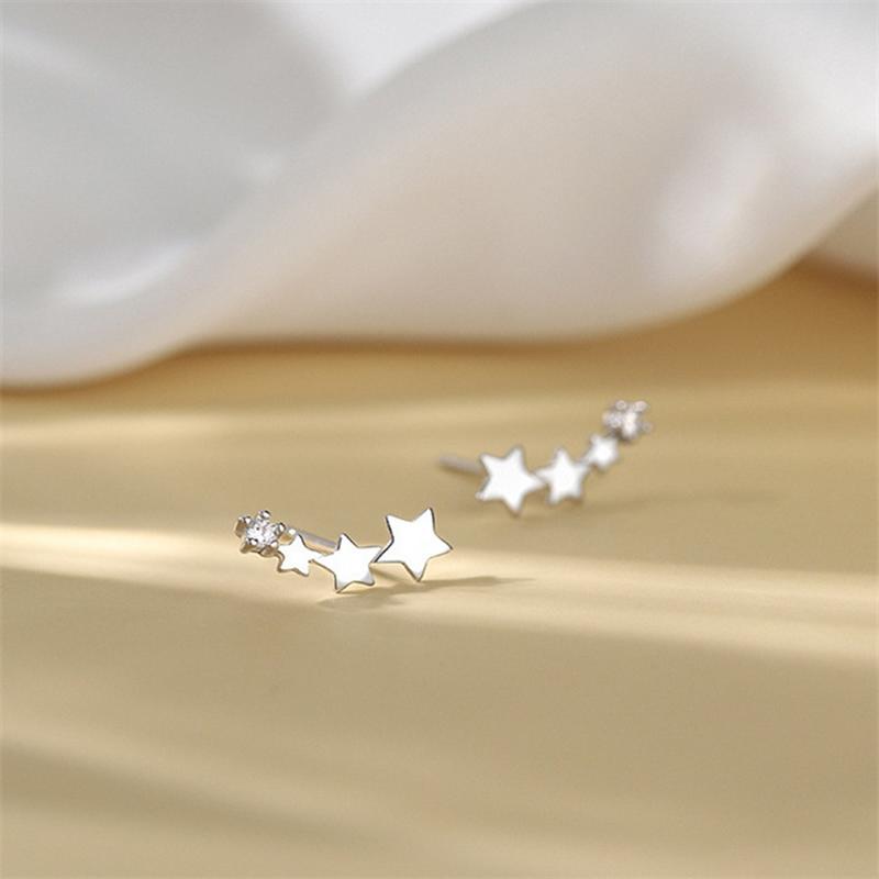 Korean Shiny Zircon Star Flower Climbing Earrings for Women Exquisite Sliver Color Crystal Statement Earrings Jewelry Gifts
