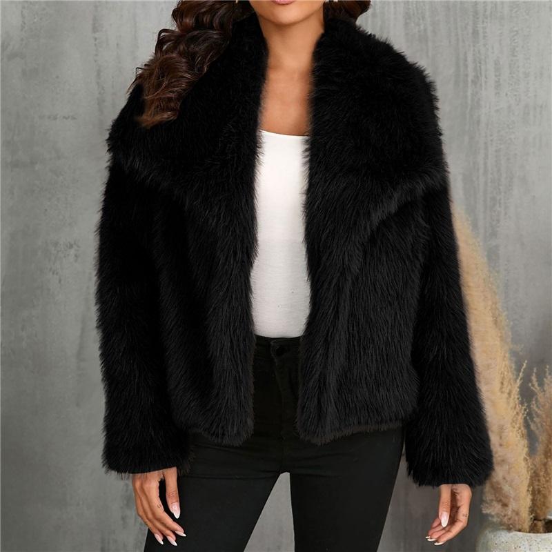 Women Faux Fox Fur Cropped Coat Large Lapel Collar Luxury Short Fluffy Jacket Cruelty‑Free Warm Outerwear For Winter Party Street Wear