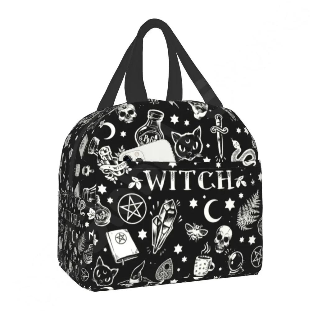 Узорная изолированная сумка для обеда для школы, офиса, Хэллоуина, черепа кошки, герметичный охладитель, термобокс для бенто для женщин и детей