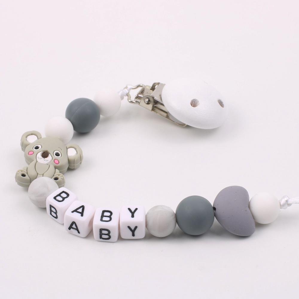 1 Pc Soother Chew Chain Pacifier Clip Holder Silicone Nipple Letters DIY Round Beads Cute Baby