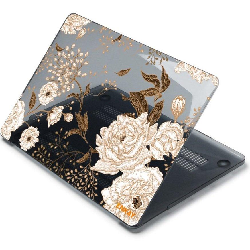 ENKAY HardShell Case for MacBook Air 13 A2337 M1 A2179 A1932, Gold Flowers