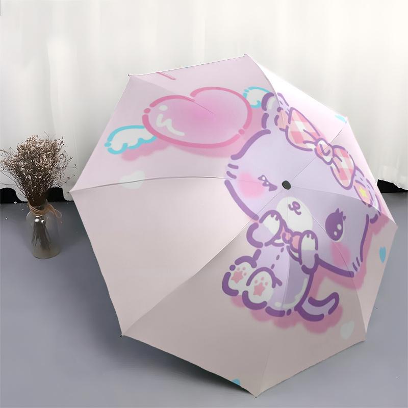 1pc Kawaii Cat Heart Automatic Opening Folding Umbrella with Pink Bow - Outdoor for Fans, Travelers, Daily Use, Festive Gift.T011