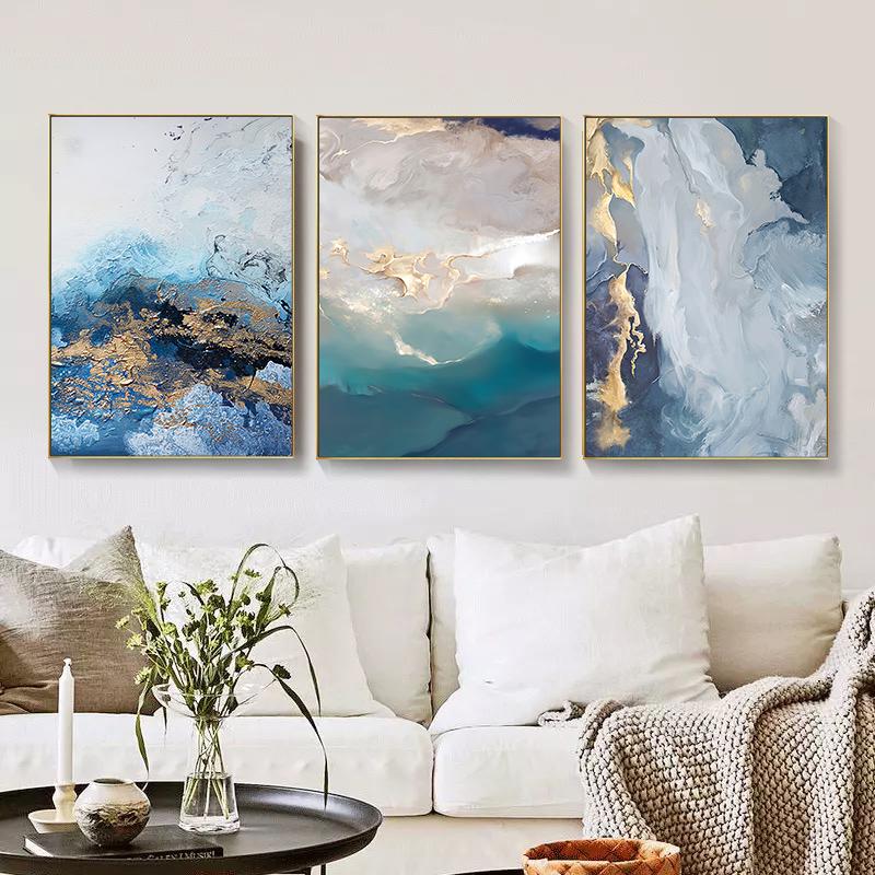 Современный абстрактный холст постер с синей мраморной волной настенная живопись постеры на скандинавскую тему и принты настенные