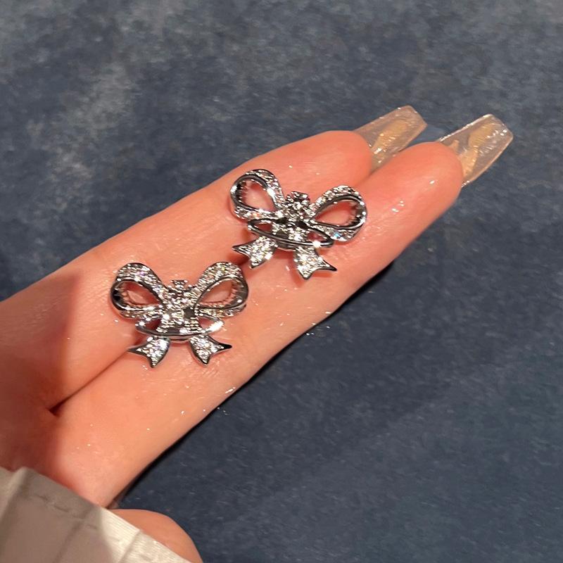 Серьги-пусеты с цирконом в виде бантика, планеты, легкая роскошь, нишевые серьги, женская мода, простые серьги