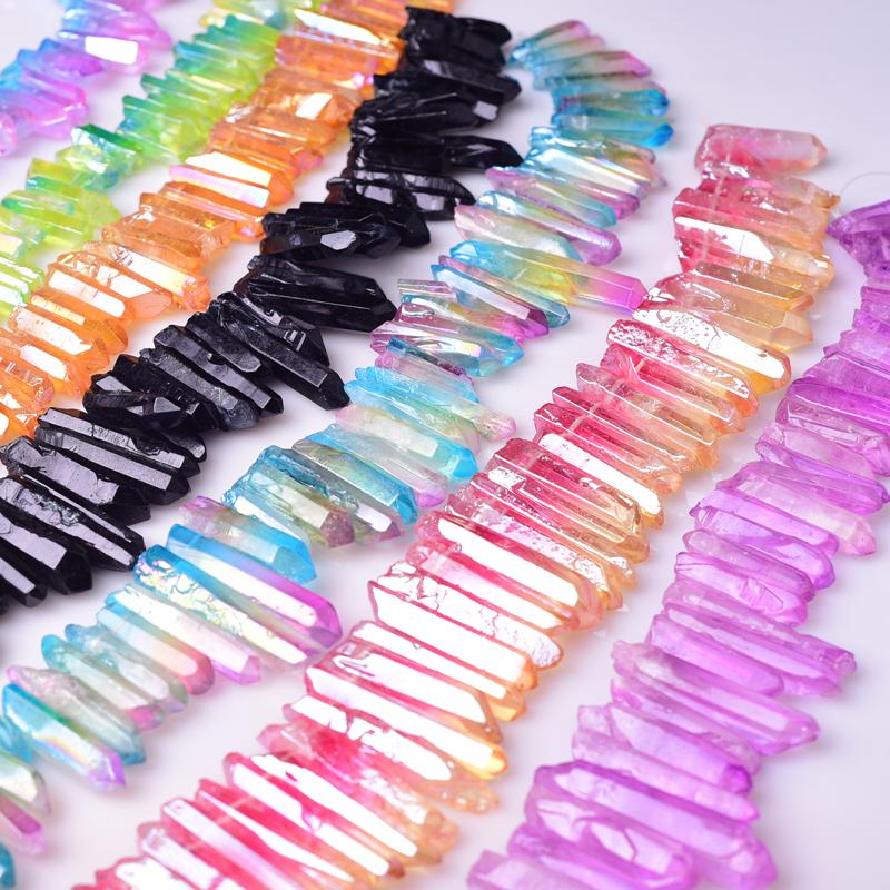 Colorful Drilled Aura Quartz Crystal Raw Points for Pendants