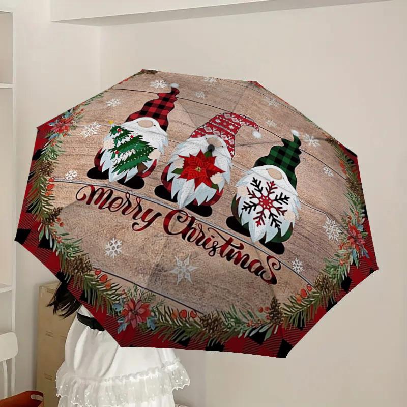 1pc Christmas Gnomes Decorative Plaque Umbrella with Plastic Handle,Suitable for All Seasons Home Travel Outdoor UmbrellaDD237
