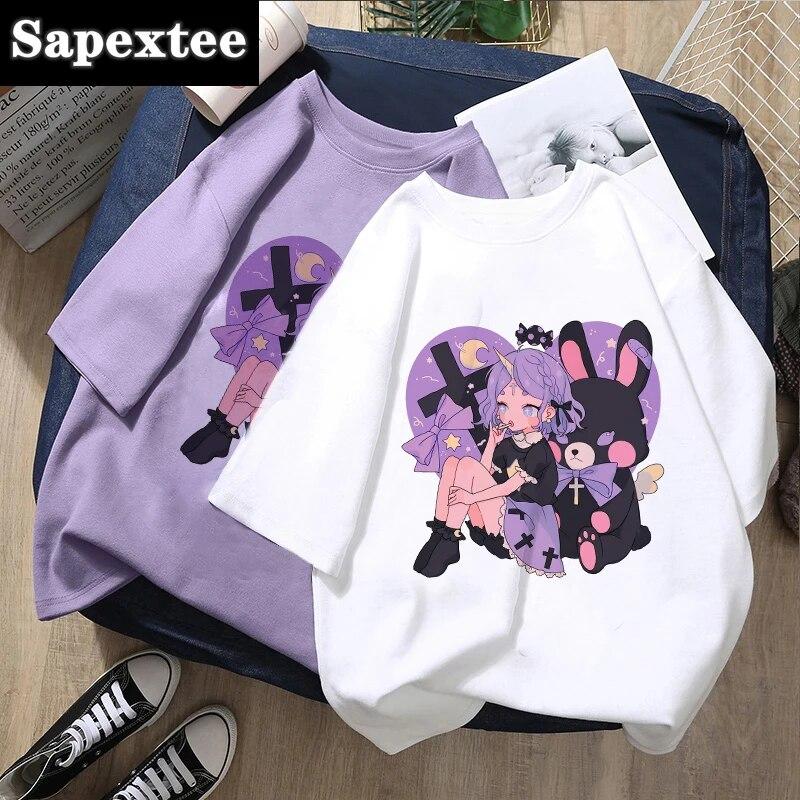 Y2k Harajuku аниме женская футболка свободная футболка большого размера Fe унисекс одежда летний топ с графическим рисунком футболка с рисунком японская уличная одежда