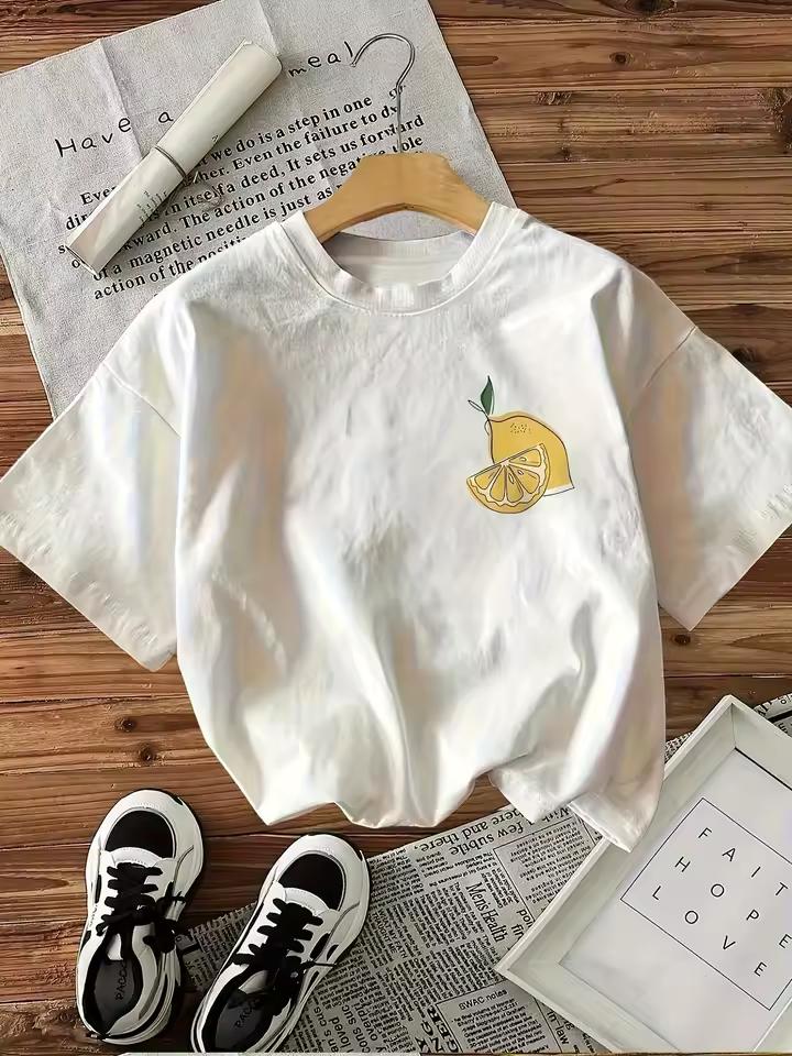 Women'S Lemon Print T-Shirt Casual Summer Short Sleeve Tee with "Have A Lemonade" Design White Crew Neck Aesthetic Clothes