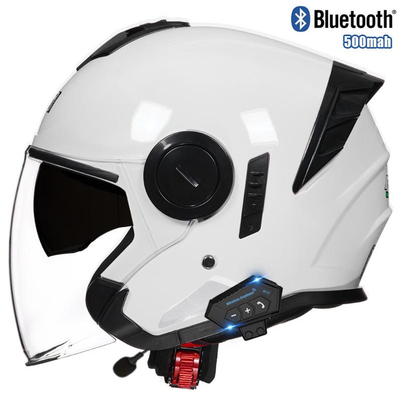 Мотоциклетный шлем 3/4 Шлем для езды Двойное зеркало с Bluetooth-гарнитурой Мотошлем Шлем для электромобиля