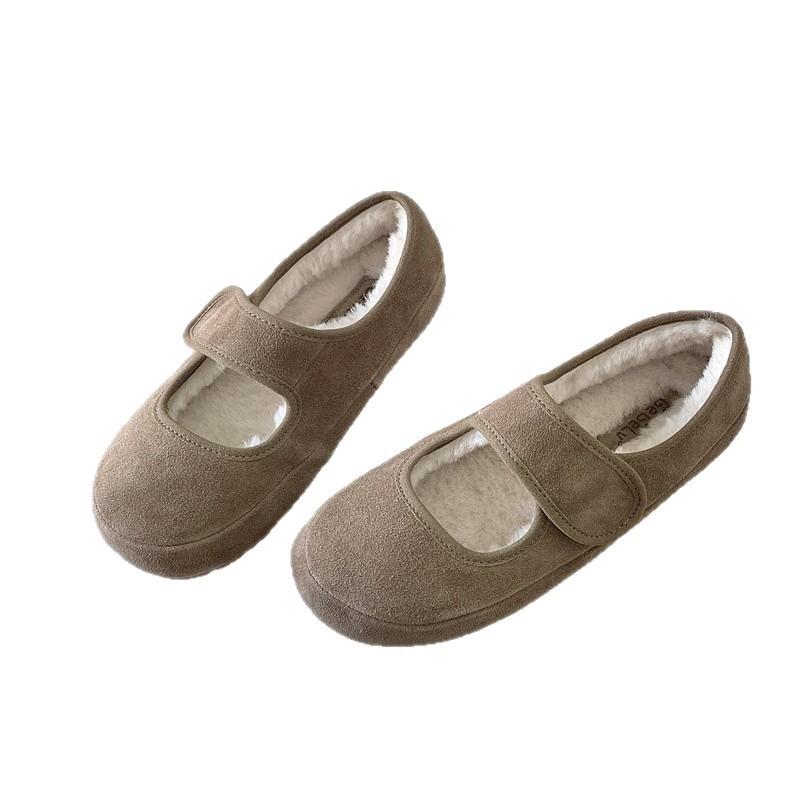 Шерстяные ретро Мэри Джейн на плоской подошве Шерстяные одинарные туфли женские 2025 осень и зима бархатные туфли Birkenbeanie