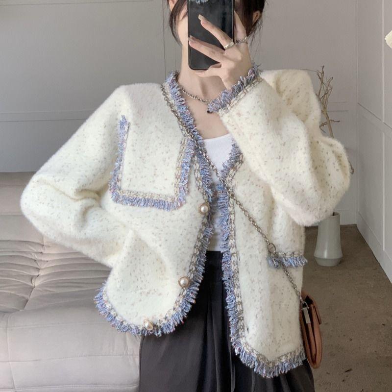 Кардиган, женское пальто на весну и осень, высококачественный французский уникальный шерстяной топ, осень 2023, повседневный кардиган с длинными рукавами, женское пальто