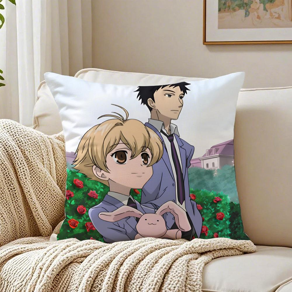Funny Romance Anime OOuran High School Cushion Cover Linen Pillowcase Soft for Sofa Bed Home Room Decor